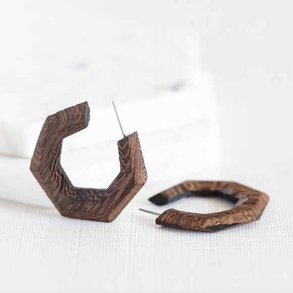 70s Inspired Wooden Hoops - Picture 5 of 7